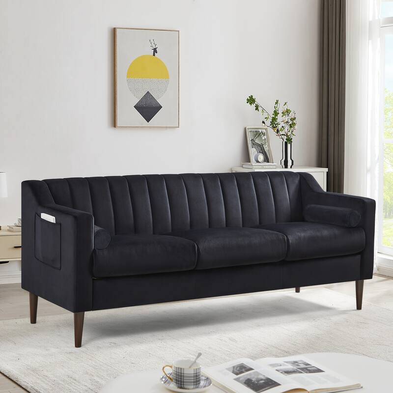 Chesterfield sofa couch,Upholstered sofa with Velvet Fabric and Wooden Frame for Living Room/Bed Room/Office Green - Black