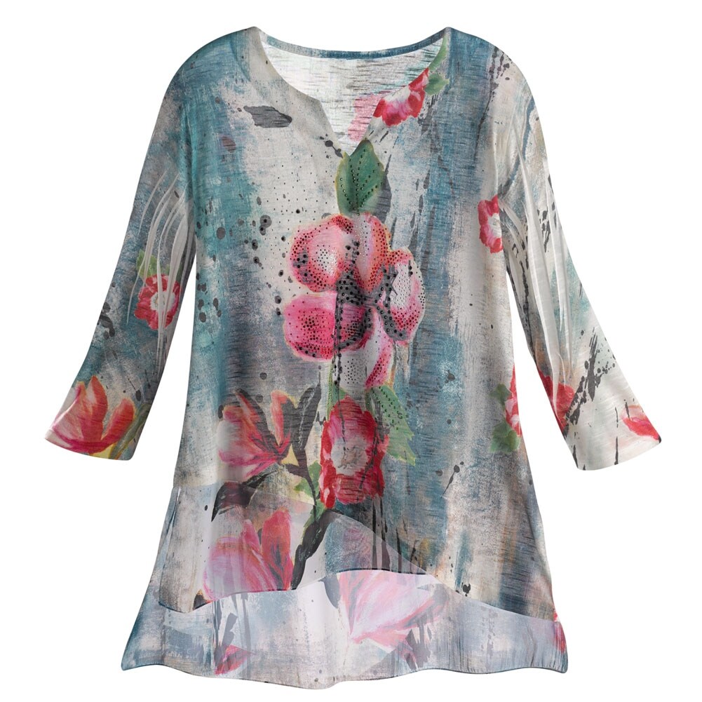Shop Women S Tunic Top Abstract Floral Chiffon Shirt Overstock