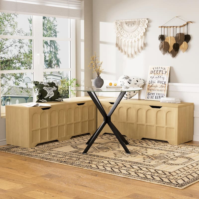 3-Piece L Shaped Corner Bench Set with Hidden Storage, 63" Kitchen Nook Seating, Wood Entryway Shoe Bench with Flip-Top