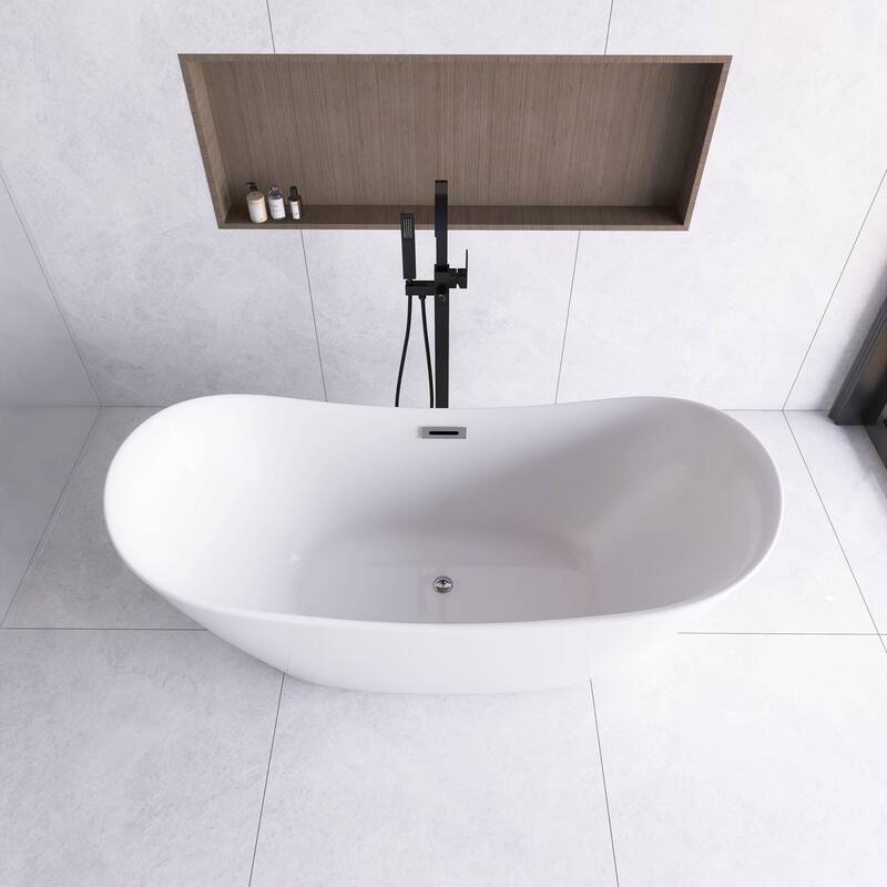 67 in. x 30 in. Acrylic Freestanding Flatbottom Soaking Bathtub in Glossy White