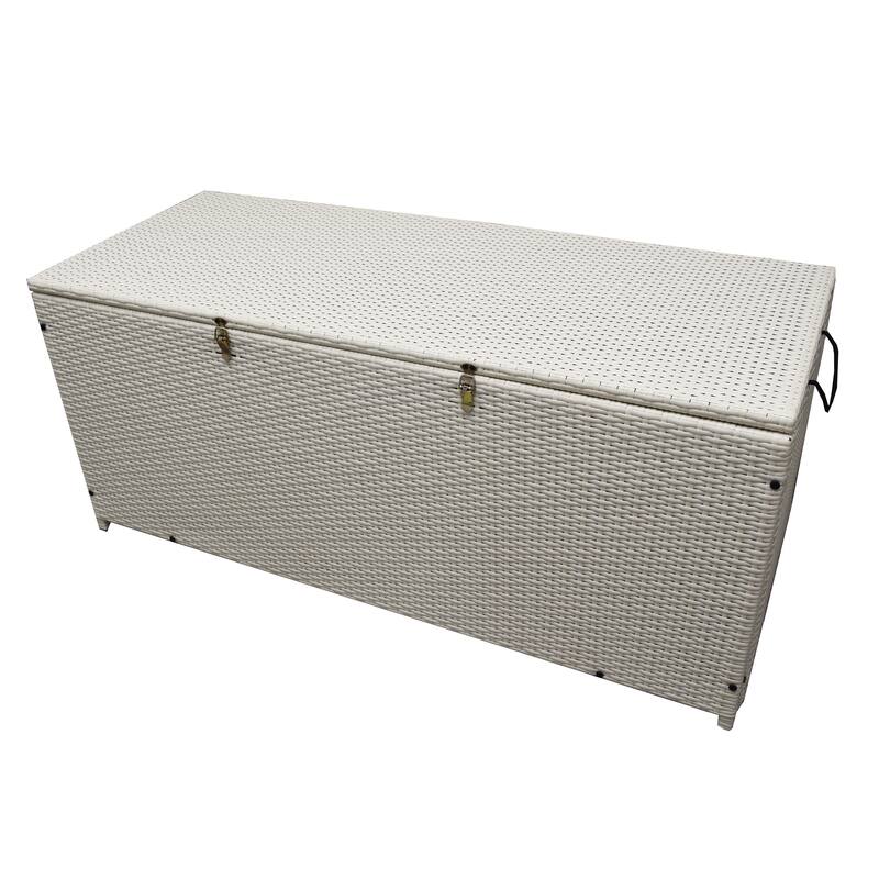 Indoor and Outdoor Balcony Patio Deck Porch Pool 113 Gallon Wicker Storage Box Trunk Bin with Metal Frame