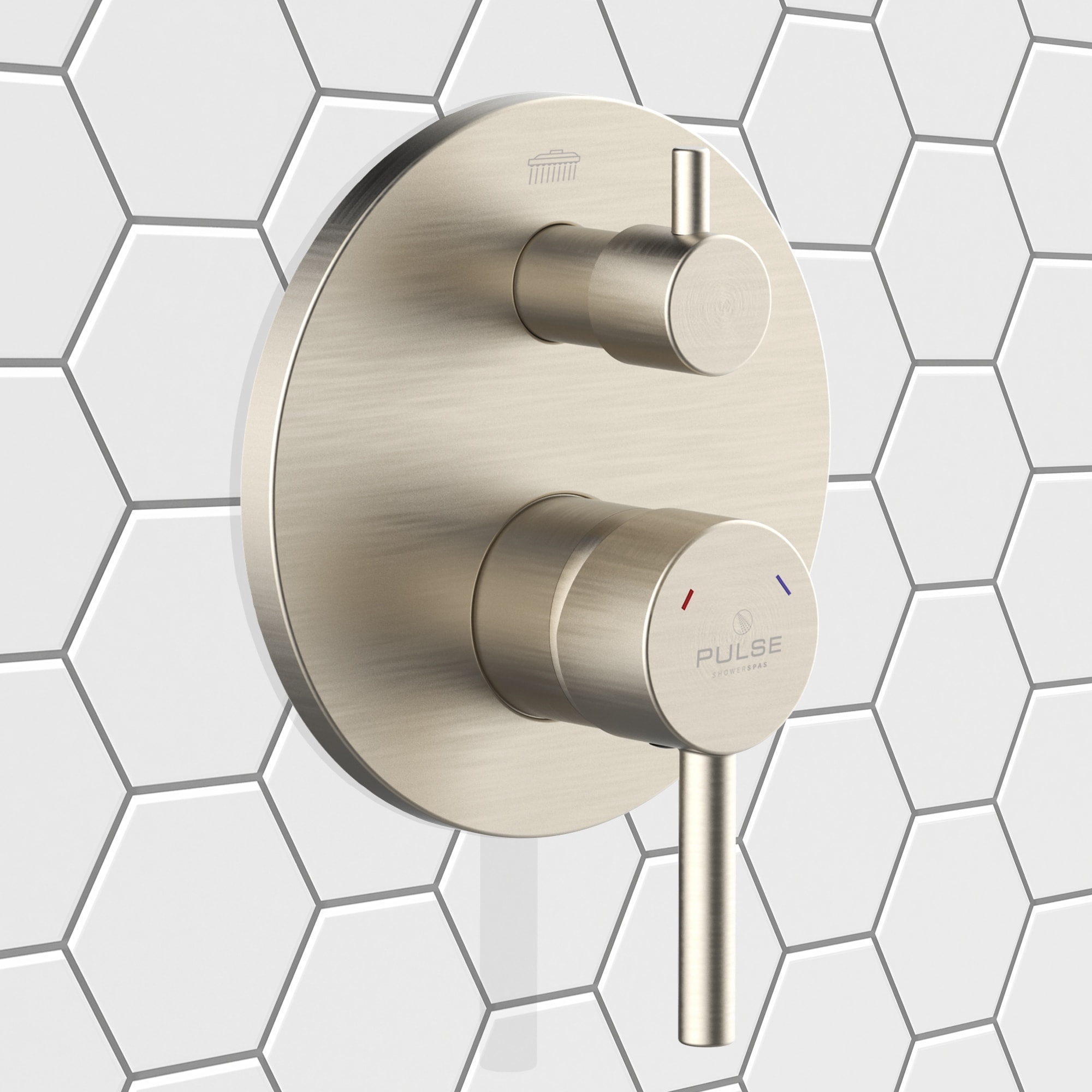 PULSE ShowerSpas Tru-Temp Pressure Balanced Mixing Valve with Two Way Diverter Round Trim Brushed Nickel