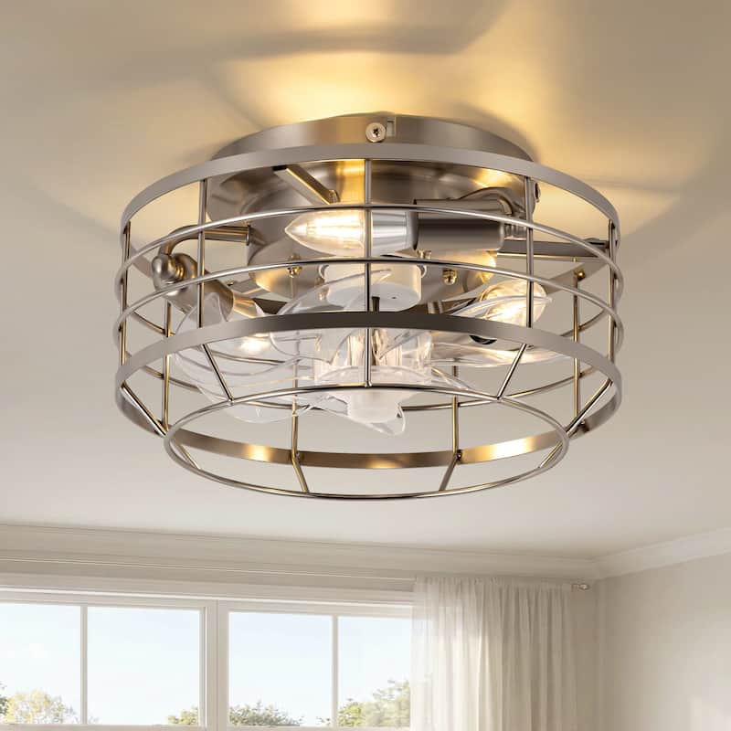 12" Low Profile Enclosed Cage Ceiling Fan with Light and Remote