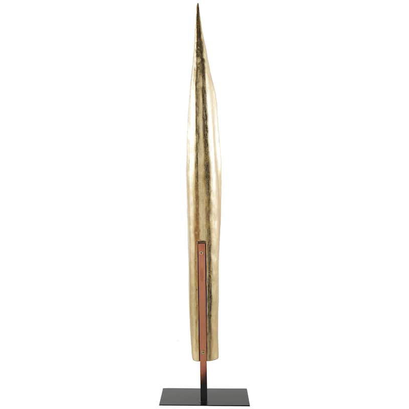 Polystone Leaf Slim Abstract Decorative Sculpture with Black Metal Stand - Gold - Roche River Decor