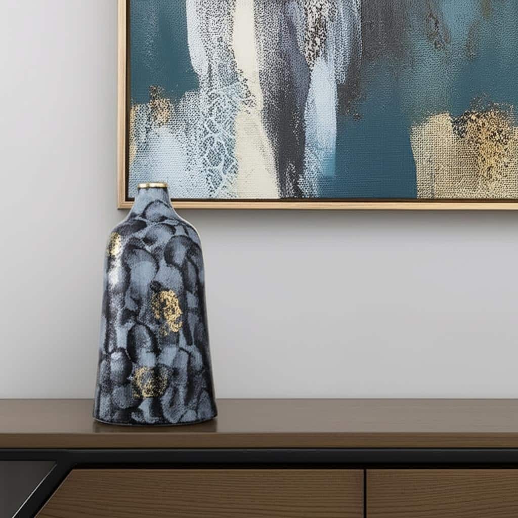 12" Blue And Gold Abstract Bud Glass Table Vase - 7.10