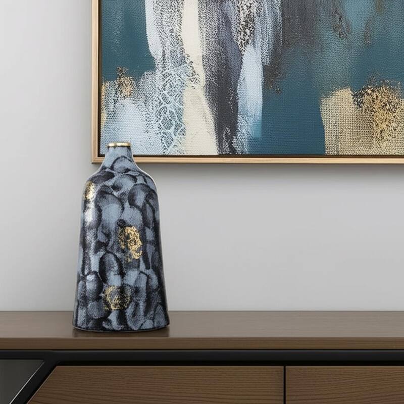 12" Blue And Gold Abstract Bud Glass Table Vase - 7.10 - Gold/Blue - 7.10