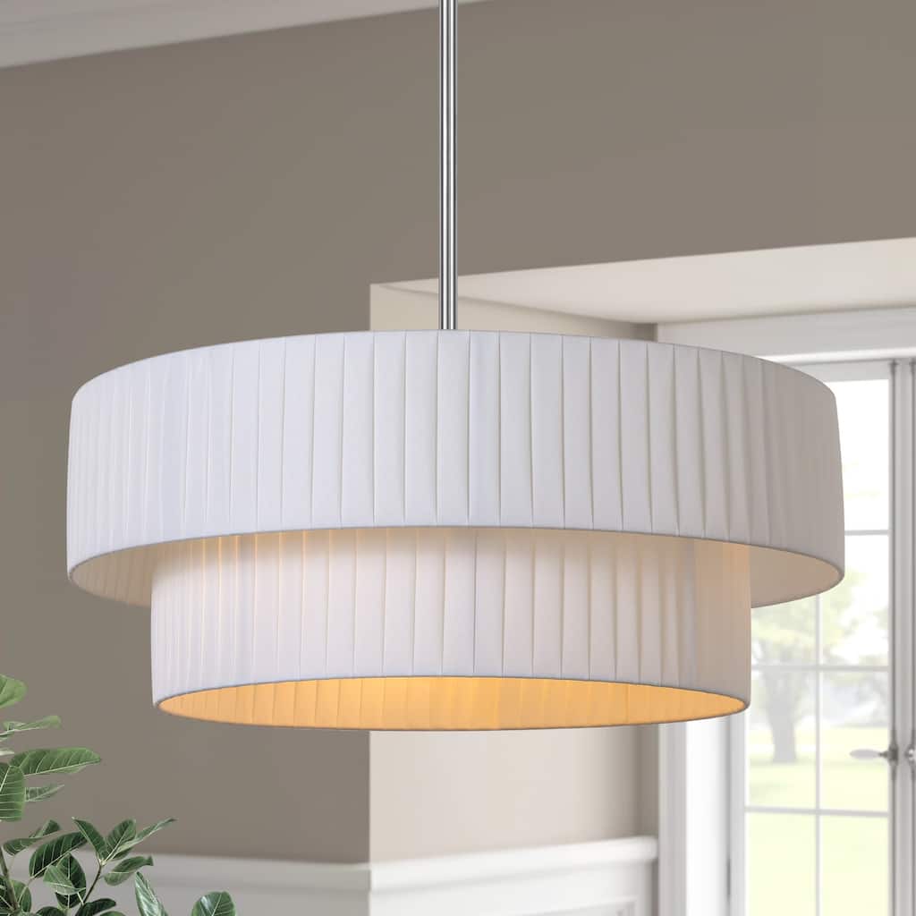 Modern 3-Light Drum Chandelier Fabric Shade Ceiling Hanging Pendant