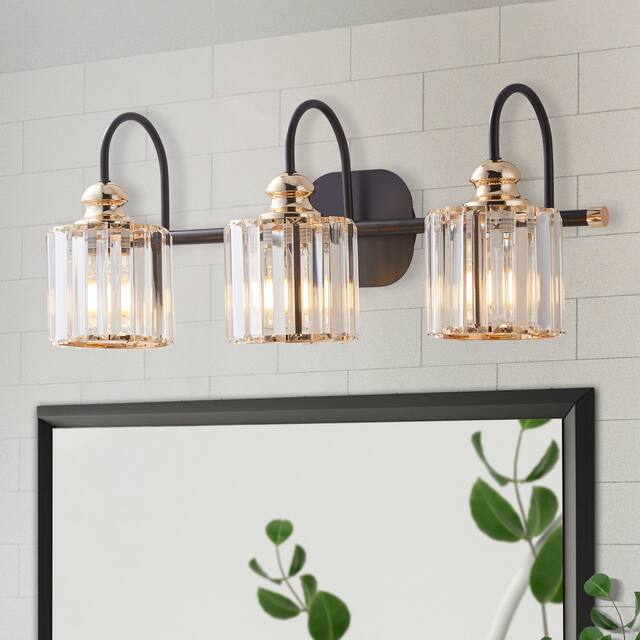 ExBrite Modern Rose Gold 3/4-light Bathroom Dimmable Crystal Vanity Lights Wall Sconces - RoseGold 3-Lights