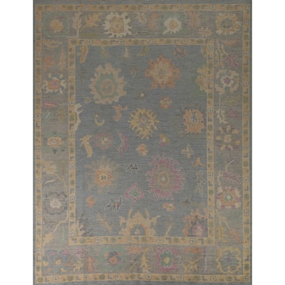 Hand Knotted Oriental 100% Wool Carpet Transitional All-Over Navy Blue & Blues Oushak Area Rug - 9' 11'' X 8' 4''