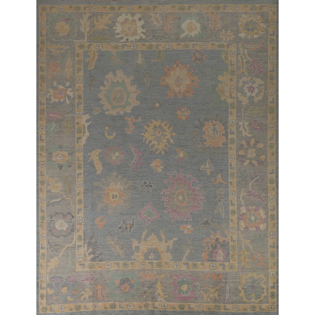 Hand Knotted Oriental 100% Wool Carpet Transitional All-Over Navy Blue & Blues Oushak Area Rug - 9' 11'' X 8' 4''