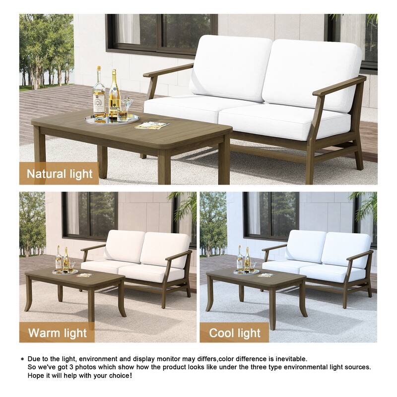 Teak Outdoor Patio Loveseat and Coffee Table Set (2-Piece)