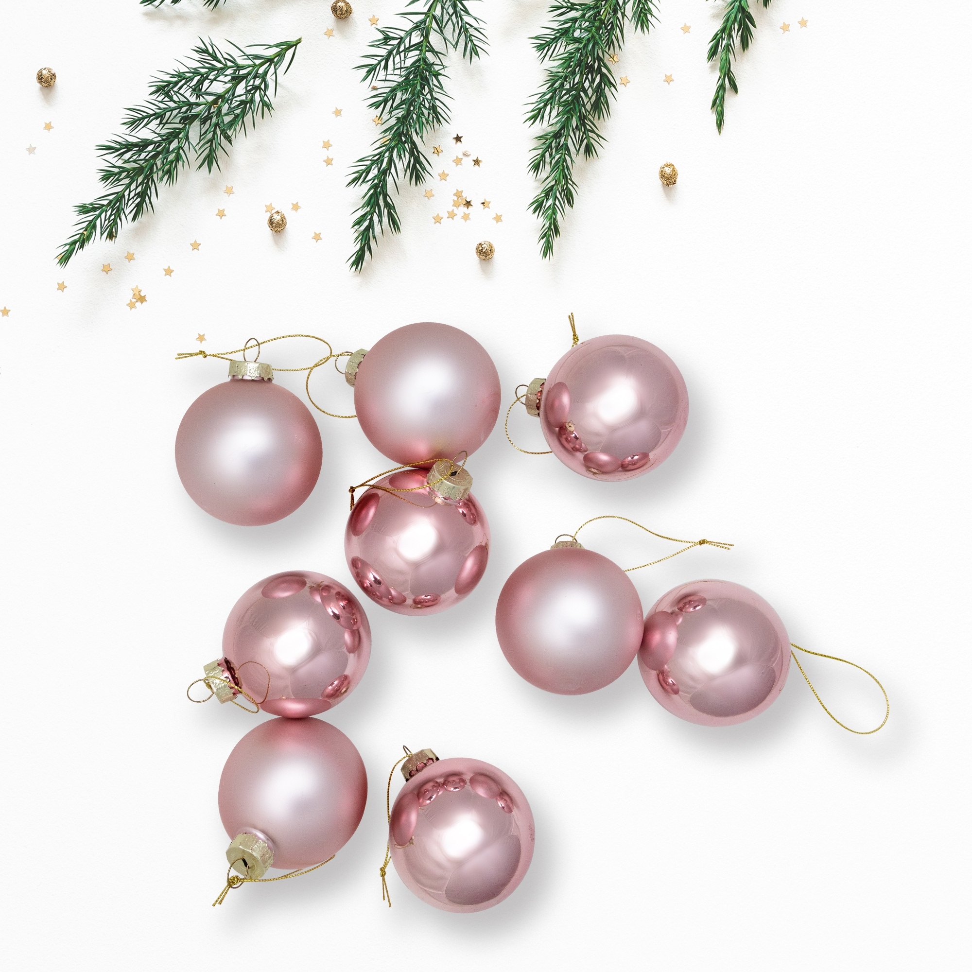 9ct Shiny Matte Pink Gold Glass Ball Christmas Ornaments 2.5" (65mm)