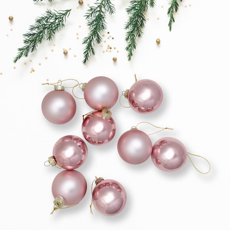 9ct Shiny Matte Pink Gold Glass Ball Christmas Ornaments 2.5" (65mm)