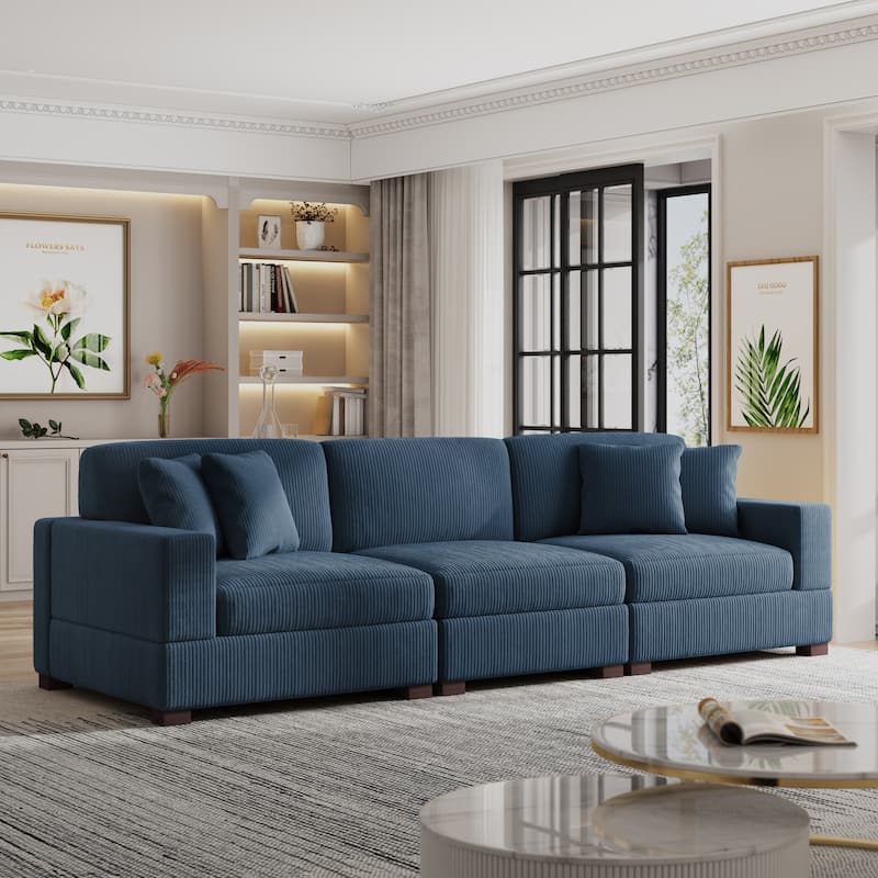 Modern Oversized Modular Sectional Sofa Set With Pillows - Navy-Armchair&Armless Chair