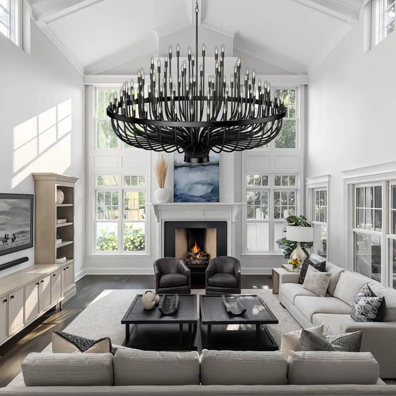 Modern Farmhouse Candle Chandelier Black Large Wagon Wheel Chandeliers