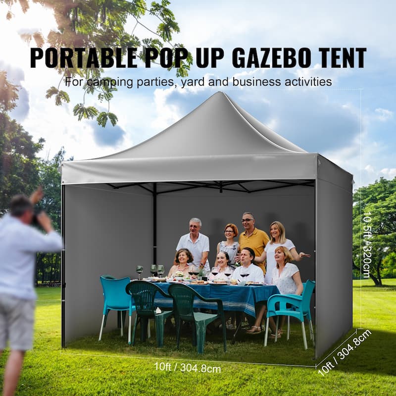 500D PU Coated Pop-Up Canopy Tent with Sidewalls and Carry Bag - 120” L x 120” W x 126” H