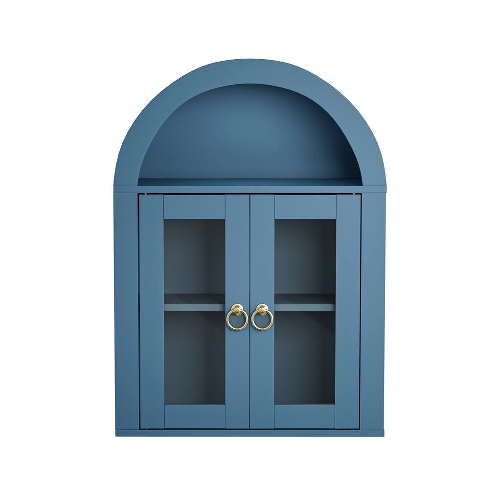 Wall Mounted Arched Cabinet with Glass Doors, Light and Adjustable Shelves for Laundry Room, Bathroom, Kitchen