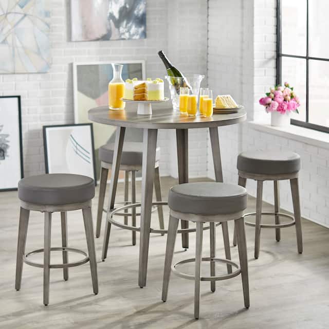 angelo:HOME Linden Faux Leather/ Brushed Metal Swivel Stool (Set of 2)