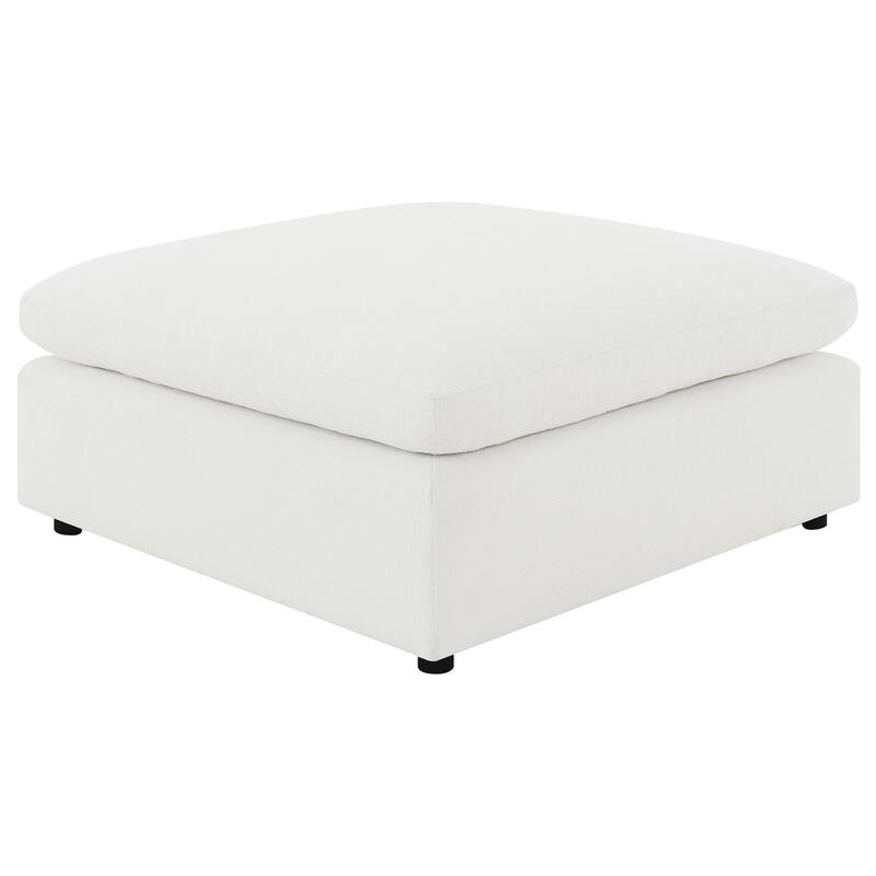 Allias Ottoman, White Boucle Fabric, Plush Foam Cushions, 44 Inch