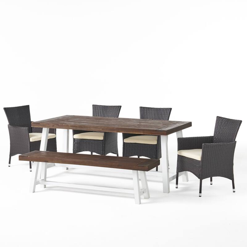 Linden Outdoor 6 Piece Rustic Iron and Acacia Wood Dining Set by Christopher Knight Home