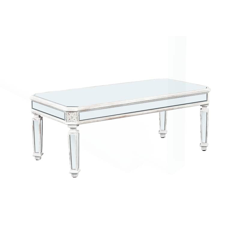 Vintage-Inspired Mirrored Coffee Table with Exquisite Carvings for Living and Office