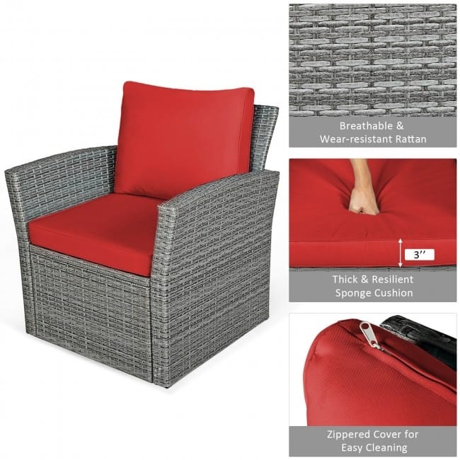 4 Pieces Patio Rattan Furniture Set Sofa Table with Storage Shelf Cushion - 48.5" x 26.5" x 30" (L x W x H)