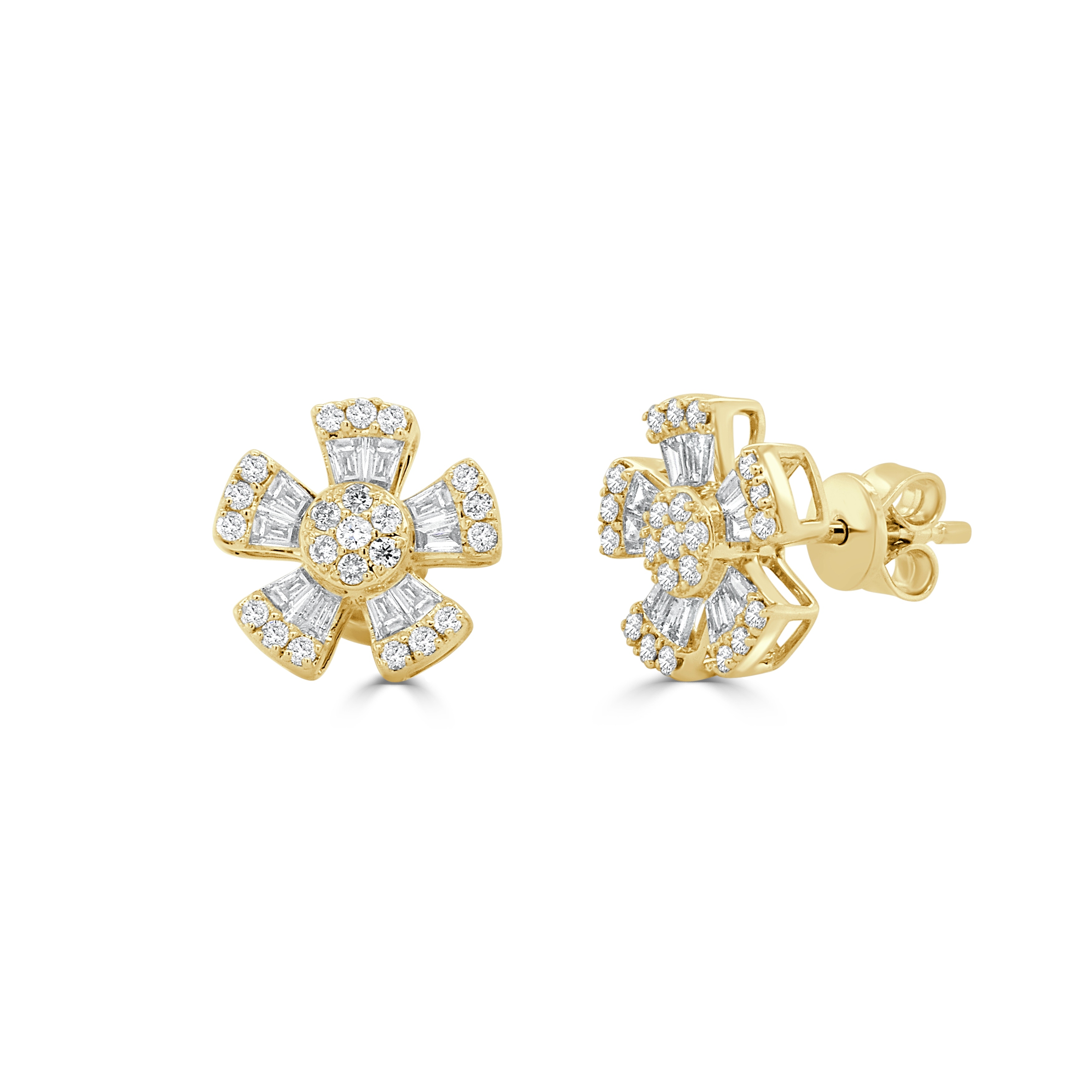 Joelle Collection Diamond Baguette Flower Earrings 14K Gold