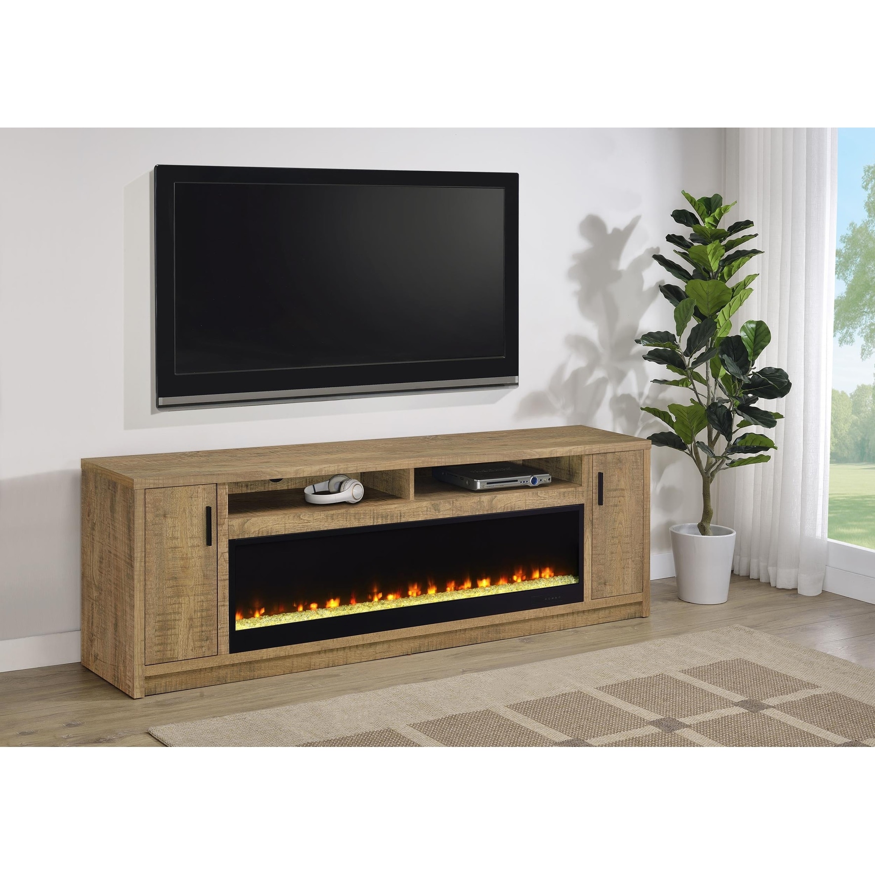 Eddy 79-inch 2-door TV Stand Fireplace Media Console Mango