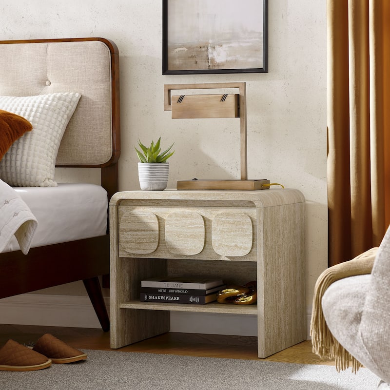 Toscana 1-Drawer Nightstand - Travertine - 1-drawer