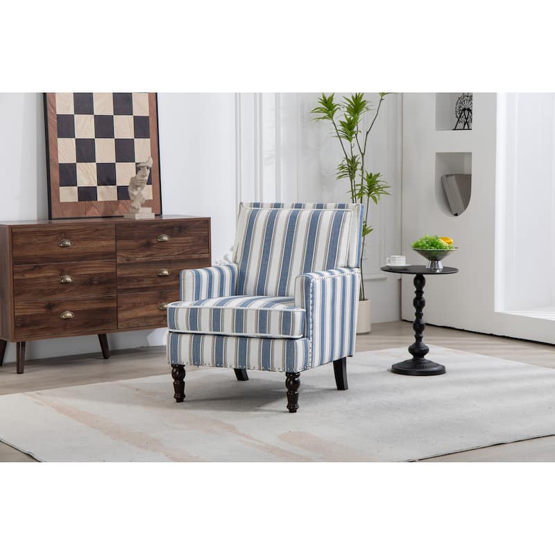 Linen Upholstered Mid Century Wood Frame Accent Chair with Nailhead for Living Room - Blue