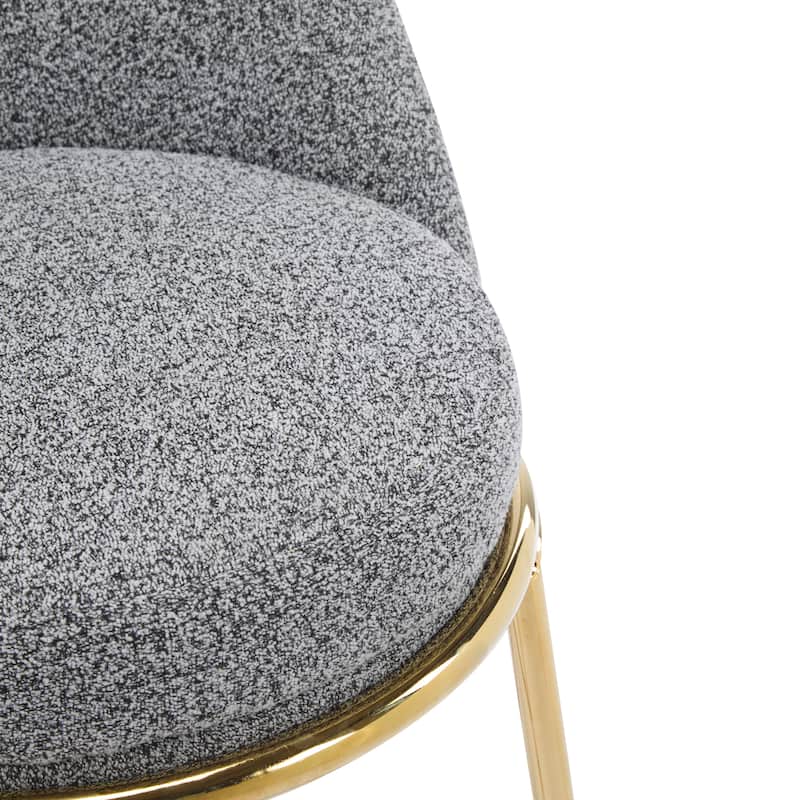 Ergonomic Accent Chairs Grey Upholstered Bar Stools Set of 2 with Half-moon Backrest, Circular Padded Seat and Gold-Plated Frame