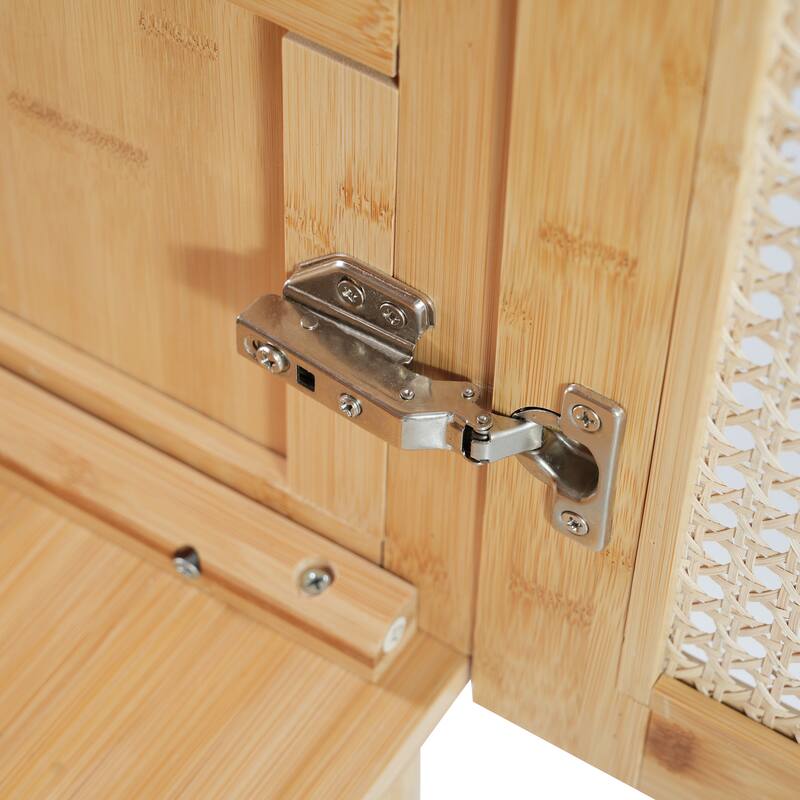 Roomfitters 30" Bathroom Vanity with Ceramic Sink, Handmade Rattan Doors and Soft-Close Hinges, Wood