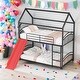 preview thumbnail 1 of 7, Modren Twin Over Twin Metal Bunk Bed With Slide,Convertible Into Two Separate Small Beds for Bedroom Red+Black Metal