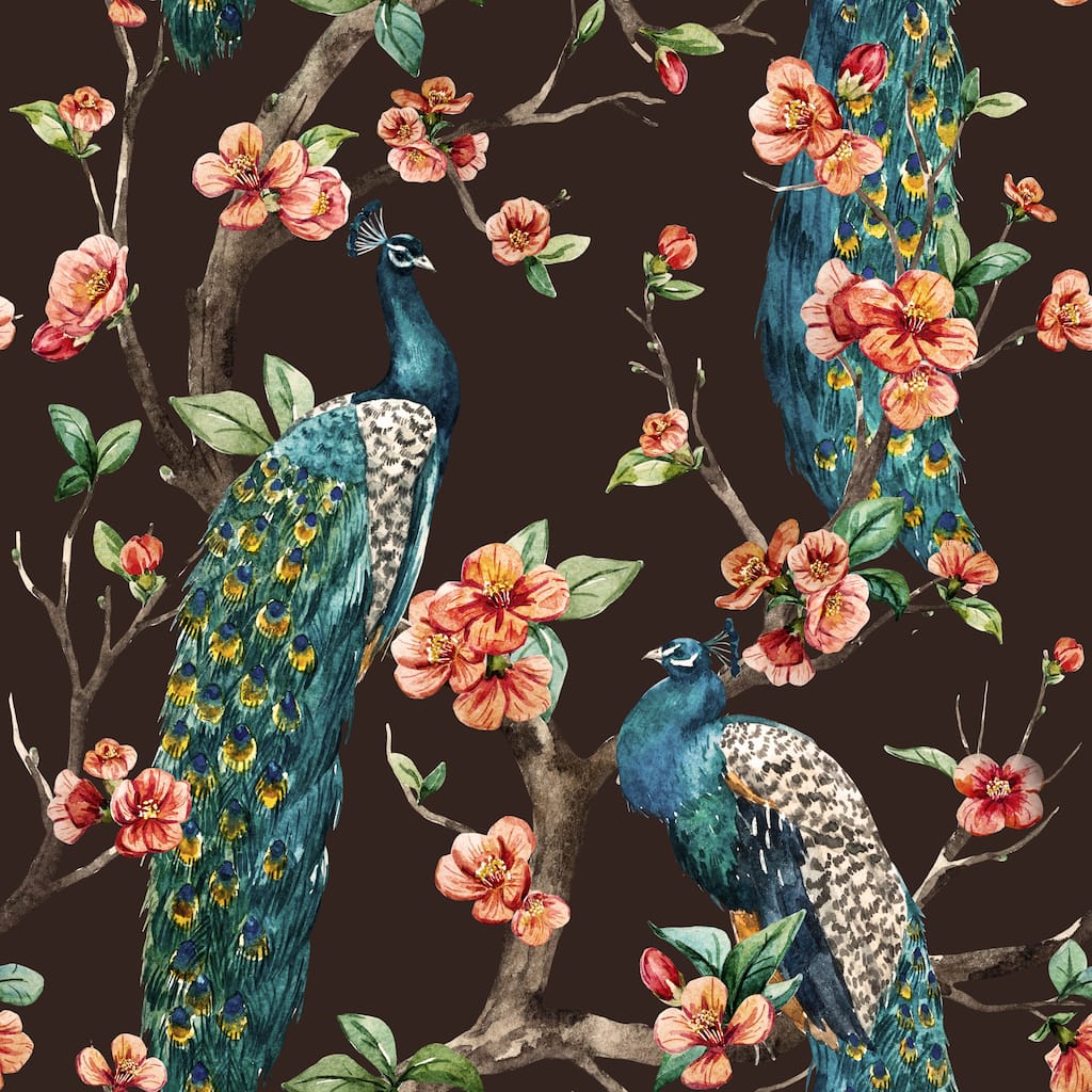 Bournie Watercolor Peacocks Peel and Stick Wallpaper - 10'ft H x 24''inch W