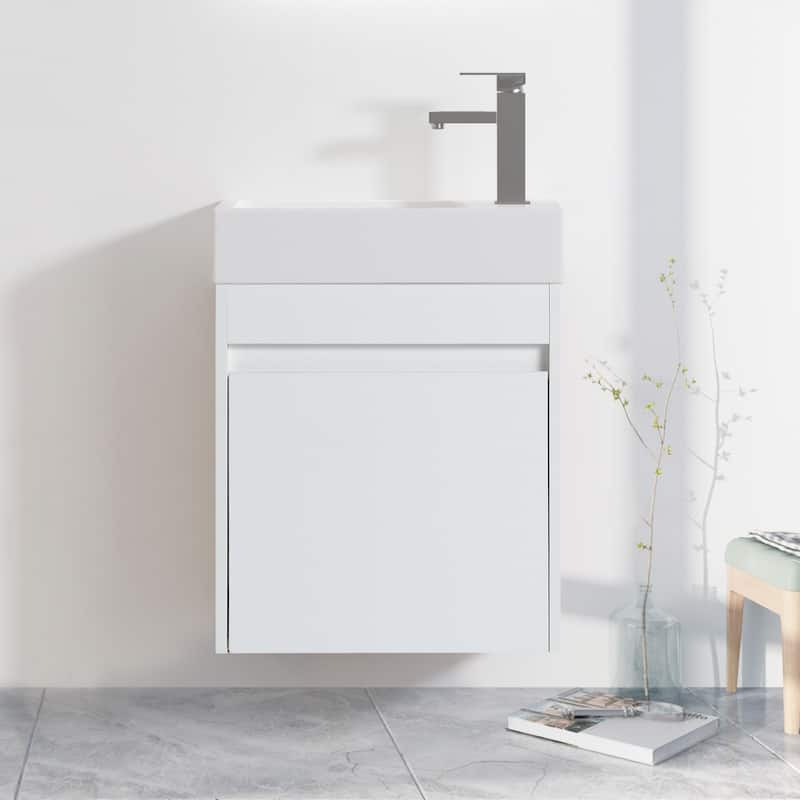 18 Inch Single Sink Bathroom Vanity with Soft Close Door, 18x10 - White Straight Grain