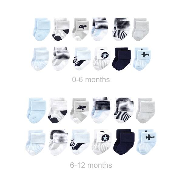 slide 1 of 1, Luvable Friends Infant Boy Grow with Me Cotton Terry Socks, Airplane, 0-6 and 6-12 Months - Airplane 24-Pack 0-6 and 6-12 Months - Airplane 24-Pack