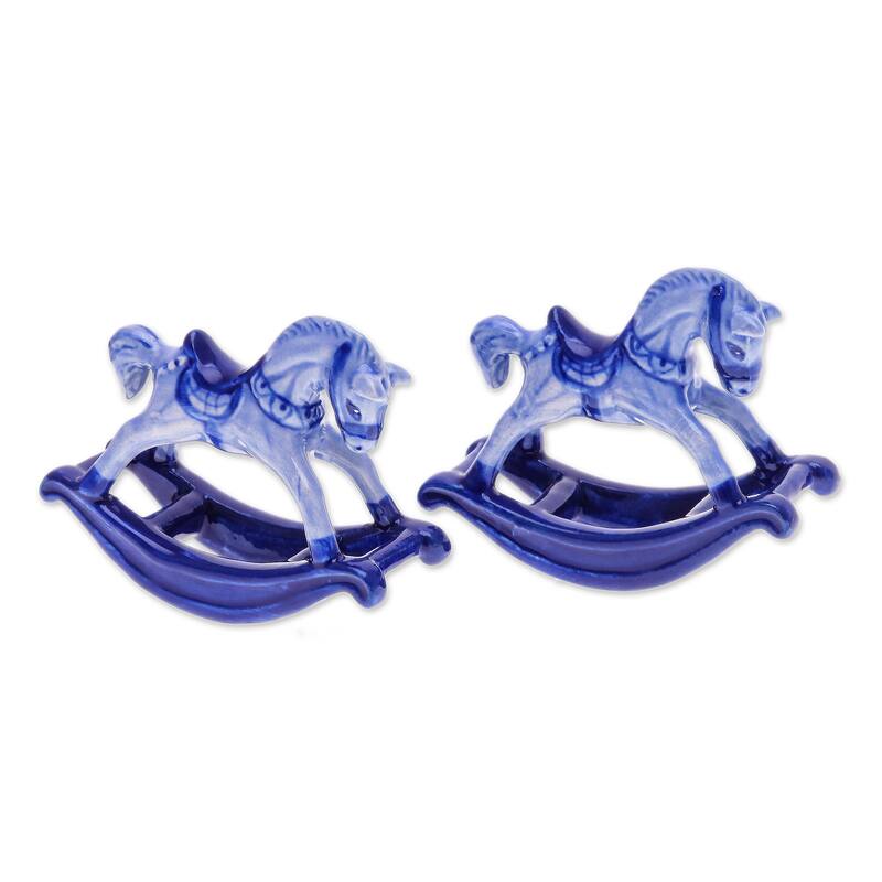 Novica Handmade Blue Amusement Ceramic Figurines (Pair)