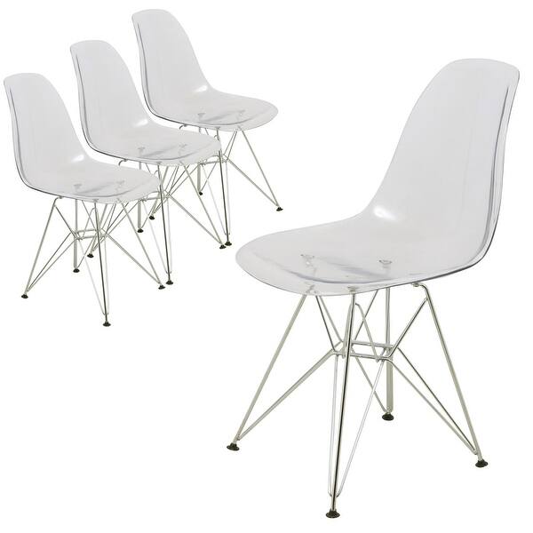 slide 2 of 11, Cresco Ergonomic Modern Shell Seat Dining Chair with Chrome Eiffel Base and Curved Back Accent Side Chair (Set of 4) Clear