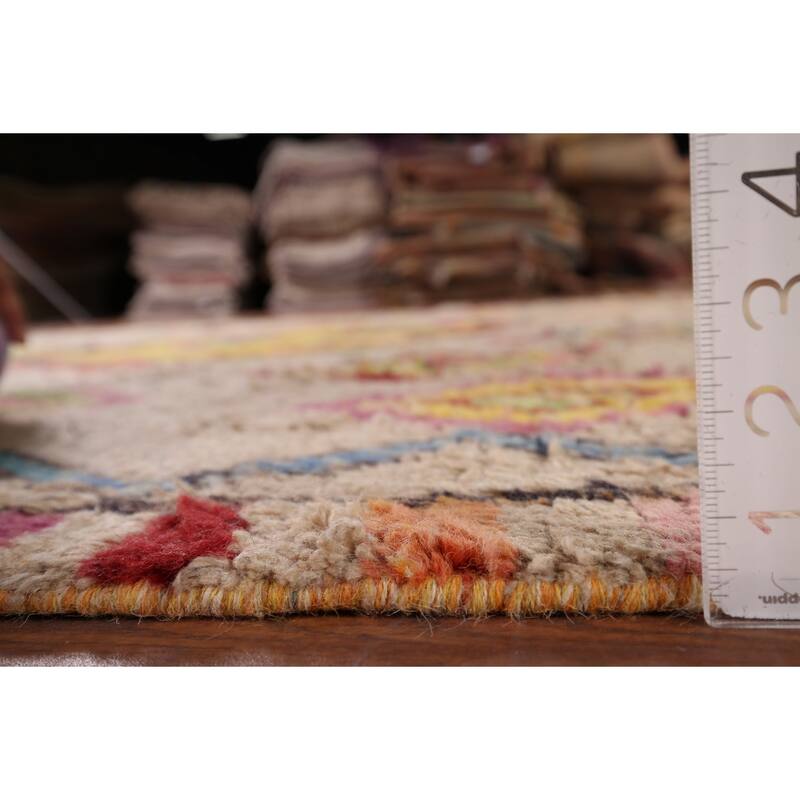 Geometric Plush Moroccan Oriental Rug Hand-Knotted Wool Carpet - 7'5" x 10'8"