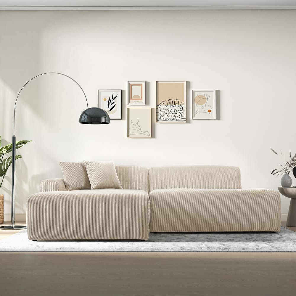 Daron Mid-Century Modern Sectional Corduroy Sofa