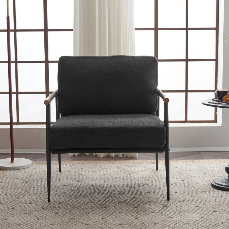 Chenille Fabric Armchair, Retro Leisure Accent Chair with Extra Soft Padded and Cushion