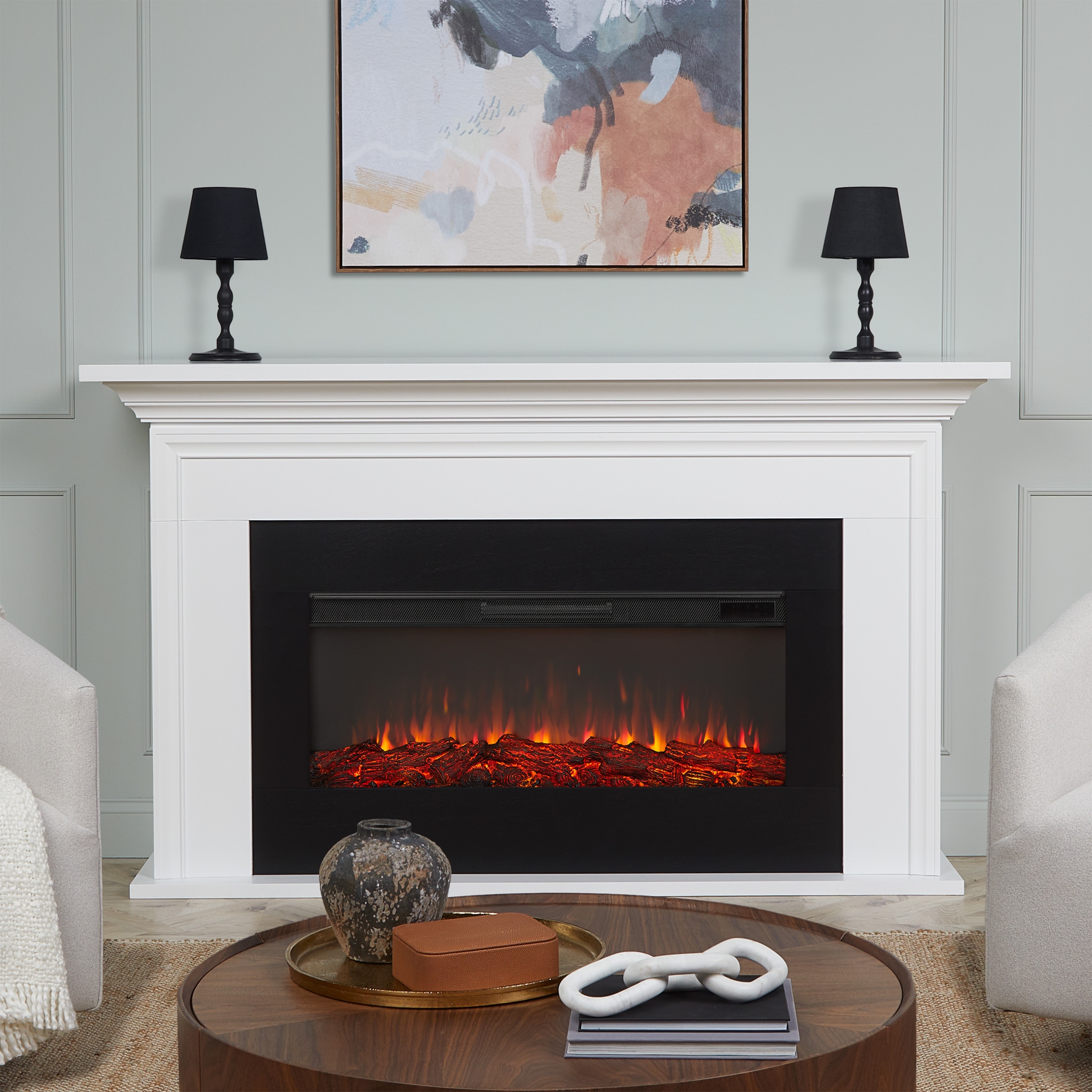 Real Flame Cleo Electric Landscape Fireplace in White 76"
