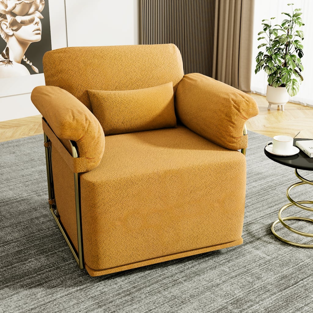 Swivel Accent Chair 360 Degree Rotating Upholstered Lounge Chair with Gold Legs Fluffy Fabric Armchair