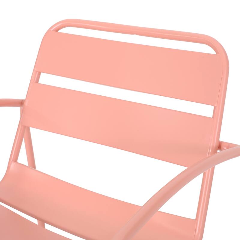 Conrad Coral Iron Outdoor Patio Chair Set of 2 with Open Slat Design 27W x 24.5D x 25.25H Inches