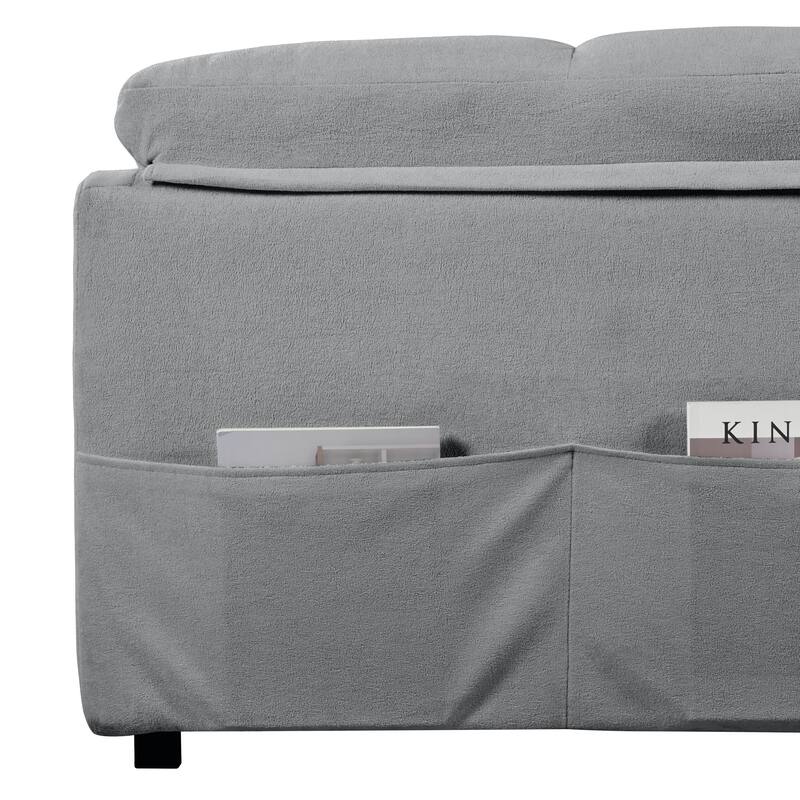 Convertible Pull Out Sofa Bed, Multi-Functional Chenille Loveseat Sofa, Casual Sofa with Thicked Cushions & Side Pocket