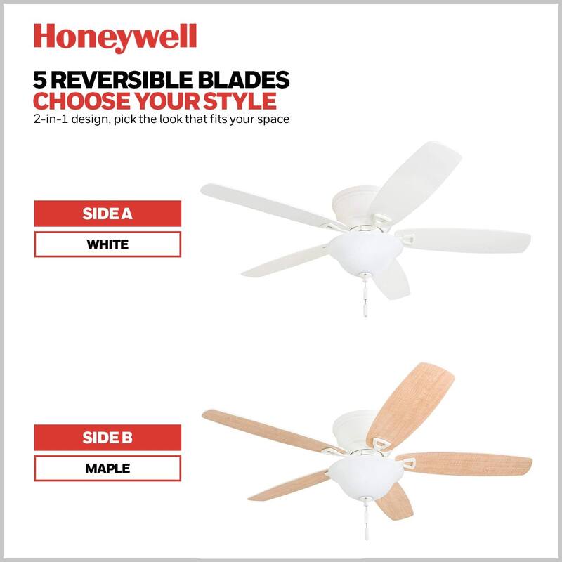 Honeywell Glen Alden 52" White Low Profile LED Ceiling Fan with Light