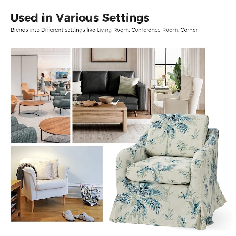Alois Floral Slipcover Swivel Accent Chair with Removable Cushion by HULALA HOME