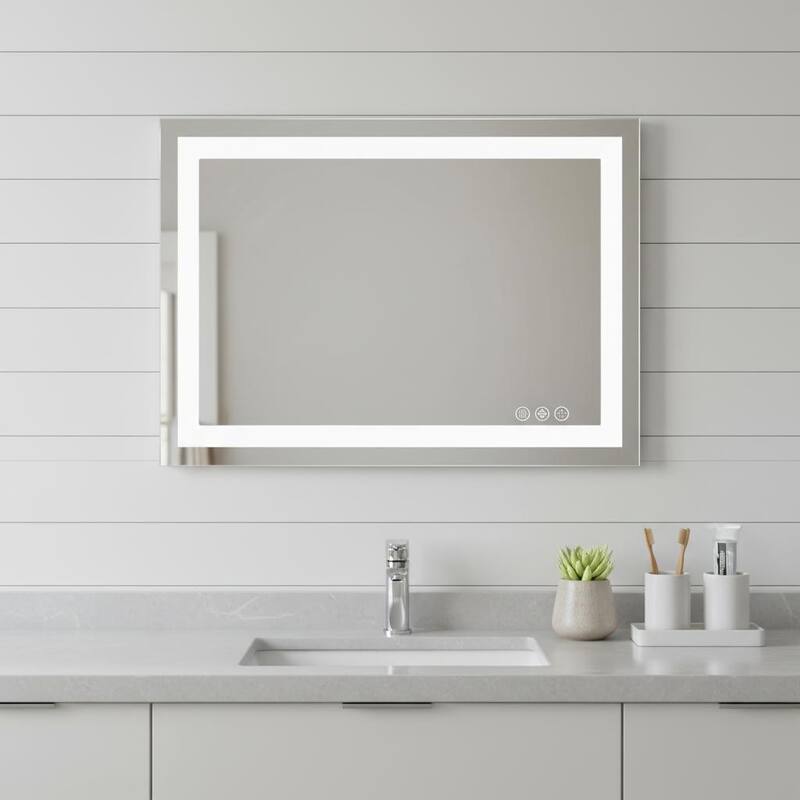 HomeRoots 24" Clear Lighted Frameless Bathroom Vanity Mirror - 32.00 in. x 24.00 in. x 1.20 in. - 32.00 in. x 24.00 in.  x 1.20 in.
