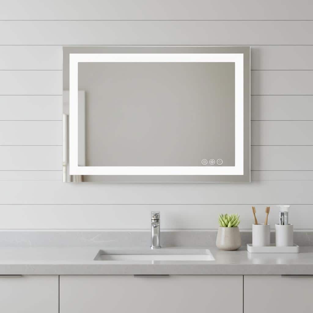 HomeRoots 24" Clear Lighted Frameless Bathroom Vanity Mirror - 32.00 in. x 24.00 in. x 1.20 in.