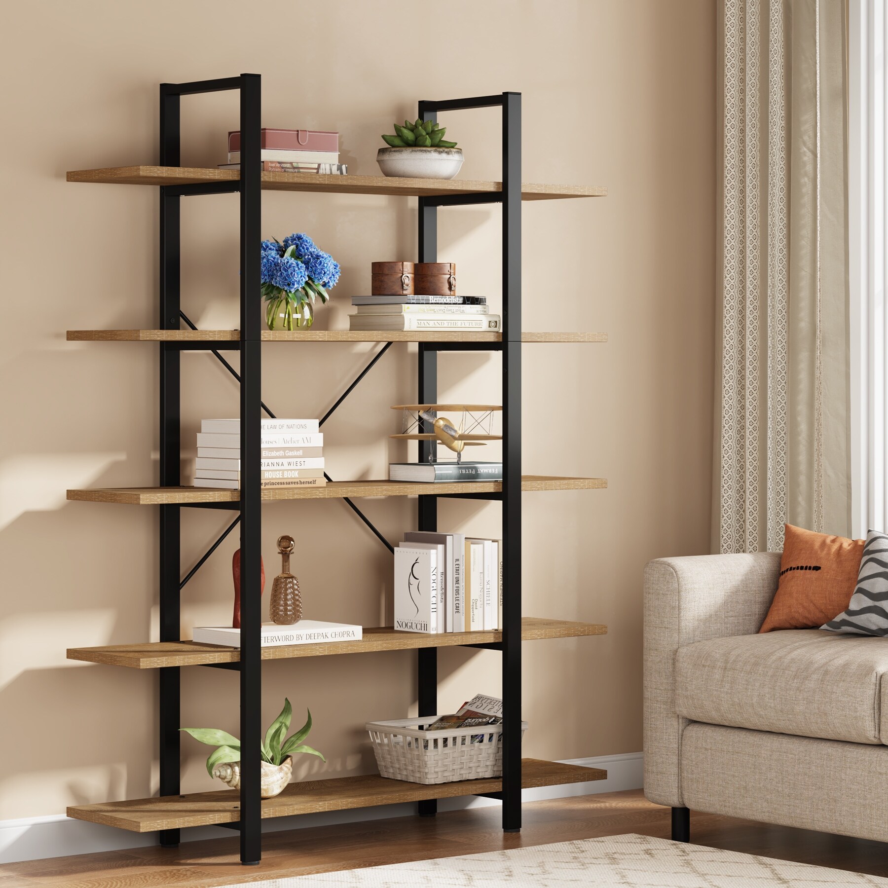 5-Tier Bookshelf, Vintage Industrial Style Bookcase - Overstock